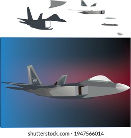 vector El diseño de la aeronave se desmonta y se ensambla en una imagen del cielo.
