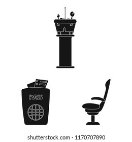 Vector design of airport and airplane icon. Set of airport and plane stock symbol for web.