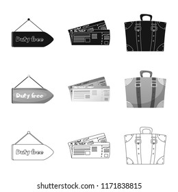 Vector design of airport and airplane icon. Collection of airport and plane vector icon for stock.