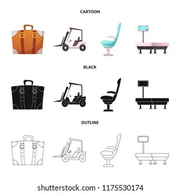 Vector design of airport and airplane icon. Set of airport and plane stock vector illustration.