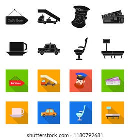 Vector design of airport and airplane icon. Set of airport and plane stock vector illustration.