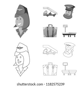 Vector design of airport and airplane icon. Collection of airport and plane vector icon for stock.