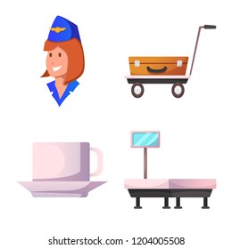 Vector design of airport and airplane icon. Collection of airport and plane vector icon for stock.