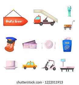 Vector design of airport and airplane icon. Set of airport and plane stock vector illustration.