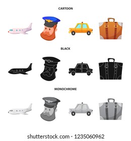 Vector design of airport and airplane icon. Collection of airport and plane stock vector illustration.