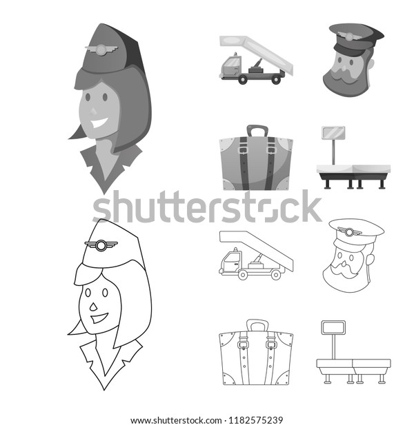 Vector design of airport and\
airplane icon. Collection of airport and plane vector icon for\
stock.