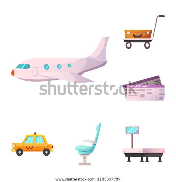 Vector design of airport and airplane\
icon. Set of airport and plane stock symbol for\
web.