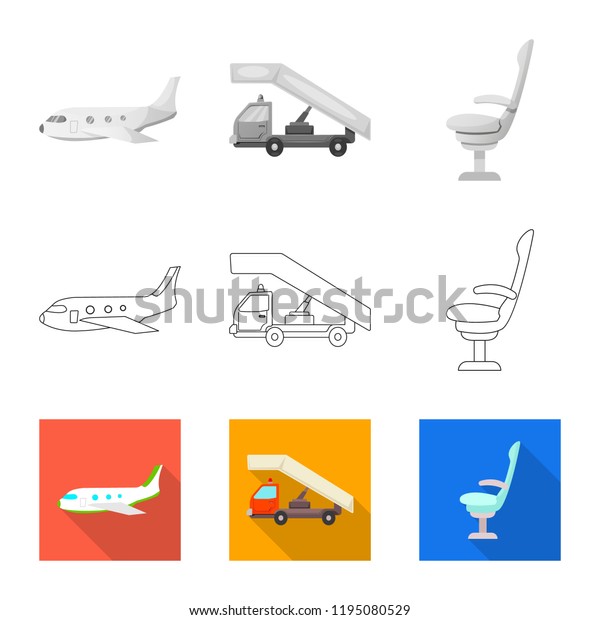 Vector design of airport and
airplane icon. Collection of airport and plane vector icon for
stock.