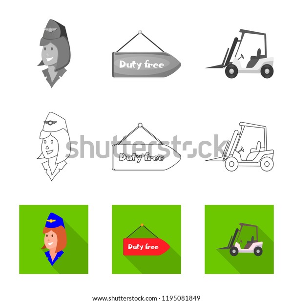 Vector design of airport and airplane\
icon. Set of airport and plane stock symbol for\
web.