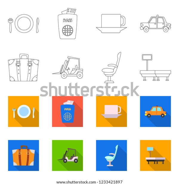 Vector design of airport and\
airplane icon. Set of airport and plane stock vector\
illustration.