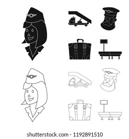 Vector design of airport and airplane logo. Set of airport and plane stock symbol for web.