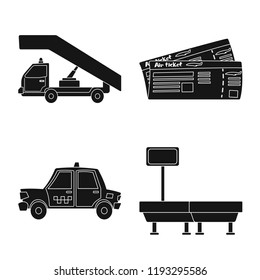 Vector design of airport and airplane logo. Set of airport and plane vector icon for stock.