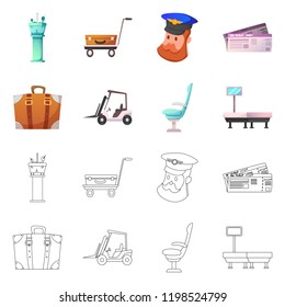 Vector design of airport and airplane logo. Set of airport and plane stock vector illustration.