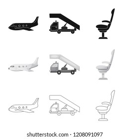 Vector design of airport and airplane logo. Collection of airport and plane stock vector illustration.