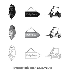 Vector design of airport and airplane logo. Set of airport and plane stock symbol for web.
