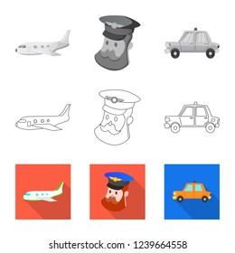 Vector design of airport and airplane logo. Collection of airport and plane vector icon for stock.