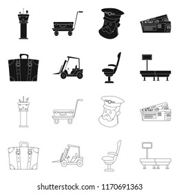 Vector design of airport and airplane sign. Collection of airport and plane vector icon for stock.