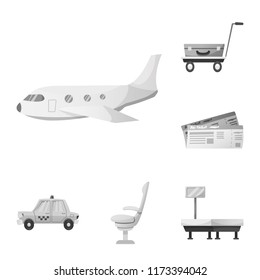 Vector design of airport and airplane sign. Set of airport and plane vector icon for stock.