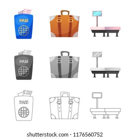 Vector design of airport and airplane sign. Collection of airport and plane stock symbol for web.