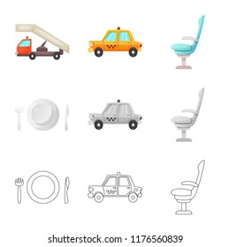 Vector design of airport and airplane sign. Set of airport and plane stock vector illustration.