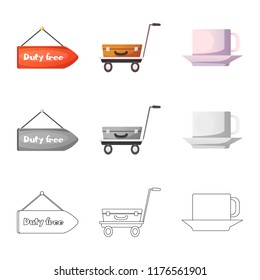 Vector design of airport and airplane sign. Collection of airport and plane stock symbol for web.