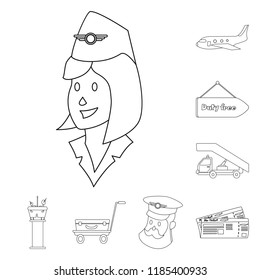 Vector design of airport and airplane sign. Collection of airport and plane stock symbol for web.