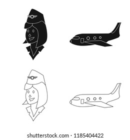 Vector design of airport and airplane sign. Set of airport and plane stock vector illustration.