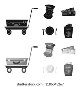 Vector design of airport and airplane sign. Set of airport and plane stock vector illustration.