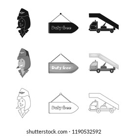 Vector design of airport and airplane sign. Set of airport and plane vector icon for stock.