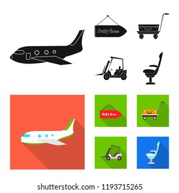 Vector design of airport and airplane sign. Collection of airport and plane vector icon for stock.