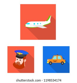 Vector design of airport and airplane sign. Set of airport and plane vector icon for stock.