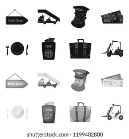 Vector design of airport and airplane sign. Set of airport and plane vector icon for stock.
