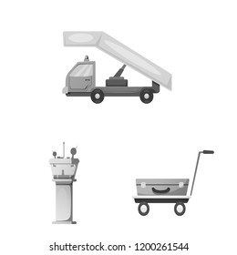 Vector design of airport and airplane sign. Set of airport and plane stock vector illustration.