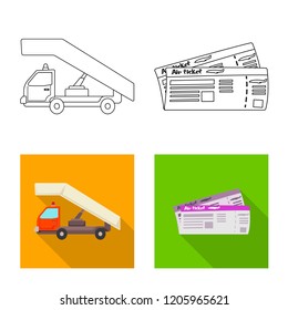 Vector design of airport and airplane sign. Collection of airport and plane stock symbol for web.