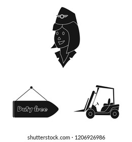 Vector design of airport and airplane sign. Collection of airport and plane stock vector illustration.