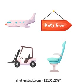 Vector design of airport and airplane sign. Set of airport and plane stock symbol for web.