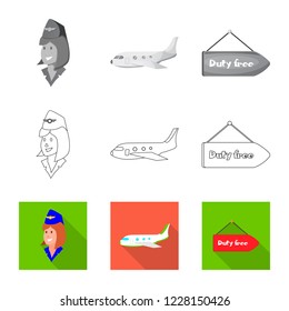 Vector design of airport and airplane sign. Set of airport and plane stock vector illustration.