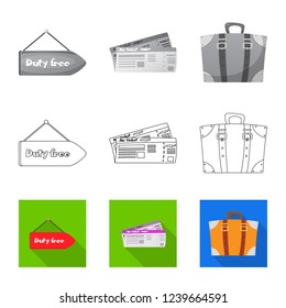 Vector design of airport and airplane sign. Collection of airport and plane stock vector illustration.