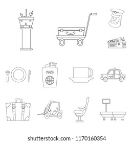 Vector design of airport and airplane symbol. Set of airport and plane vector icon for stock.