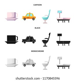 Vector design of airport and airplane symbol. Set of airport and plane vector icon for stock.