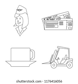 Vector design of airport and airplane symbol. Collection of airport and plane stock vector illustration.