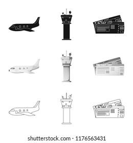 Vector design of airport and airplane symbol. Set of airport and plane stock vector illustration.