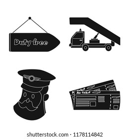 Vector design of airport and airplane symbol. Set of airport and plane vector icon for stock.