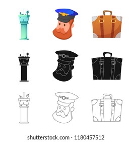 Vector design of airport and airplane symbol. Collection of airport and plane stock vector illustration.