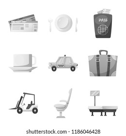 Vector design of airport and airplane symbol. Set of airport and plane stock vector illustration.