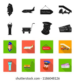 Vector design of airport and airplane symbol. Collection of airport and plane vector icon for stock.