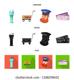 Vector design of airport and airplane symbol. Set of airport and plane stock vector illustration.