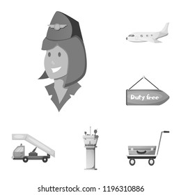 Vector design of airport and airplane symbol. Collection of airport and plane stock vector illustration.