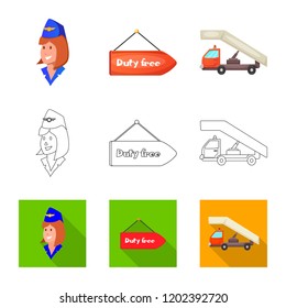 Vector design of airport and airplane symbol. Collection of airport and plane stock vector illustration.