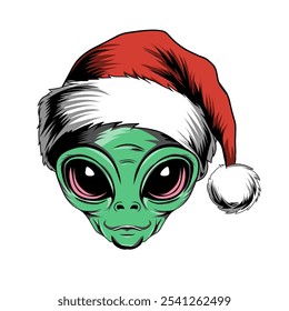 vector design of alien head image wearing christmas hat